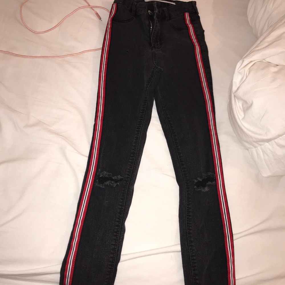 zara black jeans w stripe